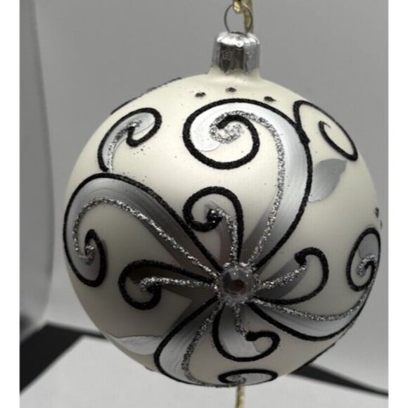 Vitbis Handmade Glass Ornament 10 CM Made in Poland White Black - Picture 2 of 10